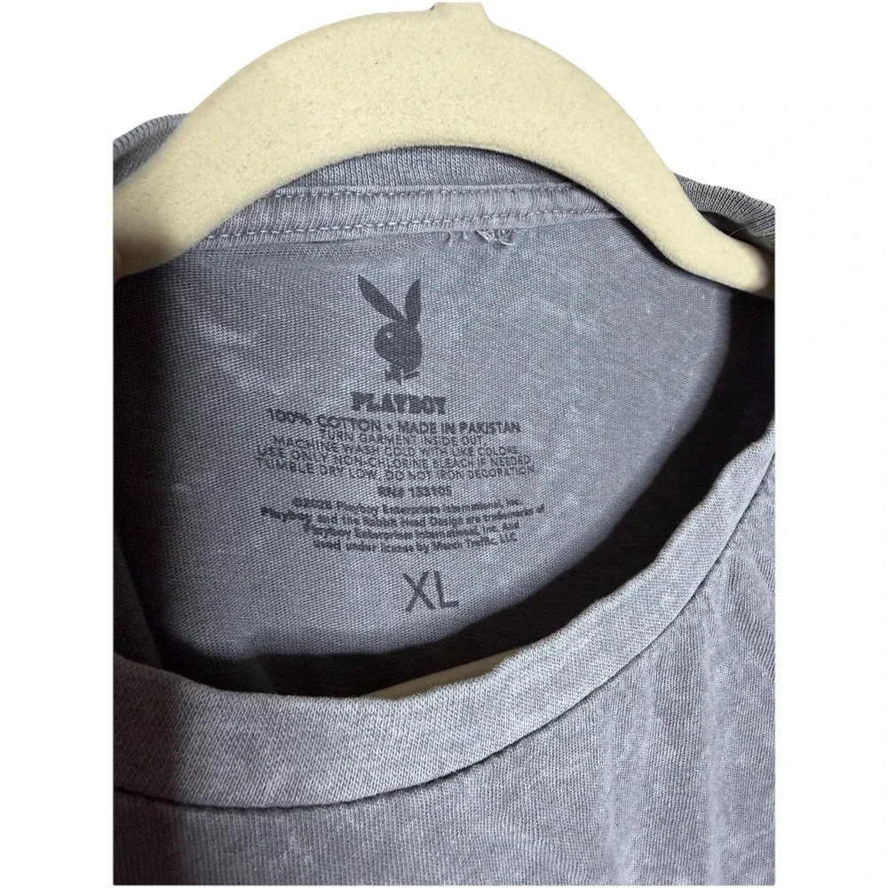 Playboy XL Mens Gray T-Shirt Crew Neck Short Sleeve Bunny Cherries